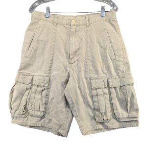 Bugle Boy Men's Cargo Shorts Tan Size 34 Ramie Cotton Blend Pockets